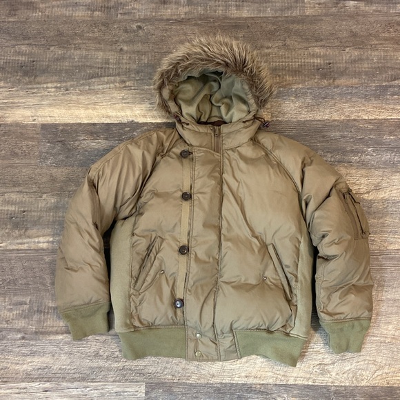 Stussy Down Puffer Removable Faux Fur Trim Military Green Men’s L Vintage Rare - Picture 1 of 16